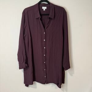 J.Jill Women's Tunic Shirt Top Blouse Button Down Plum Purple Plus 2X V Neck
